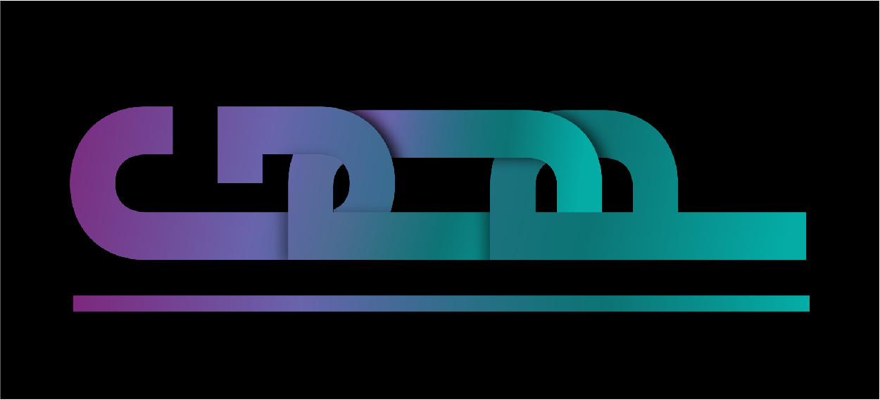 Purple and green lettering on black background