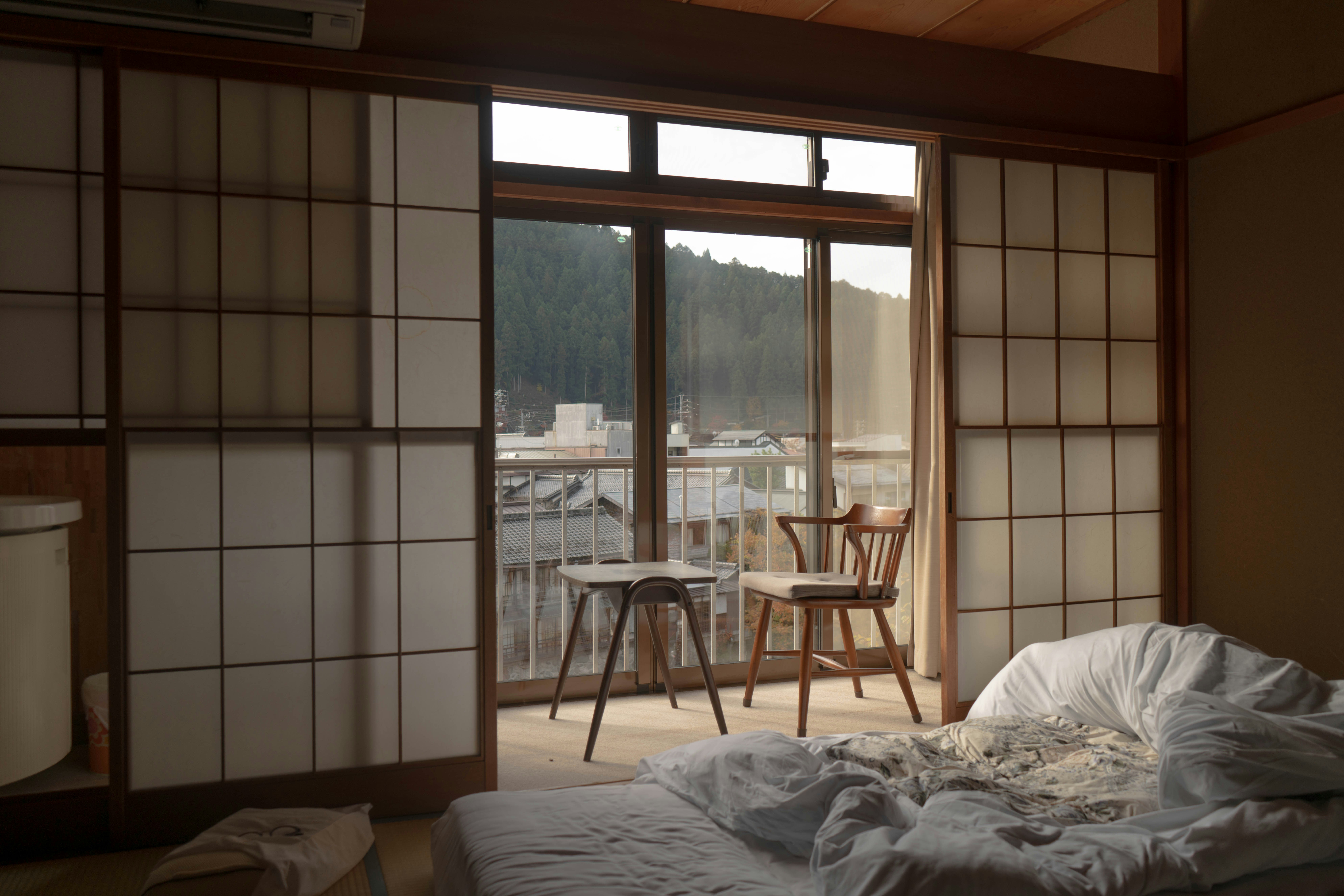 Traditional Japanese room with modern furniture
