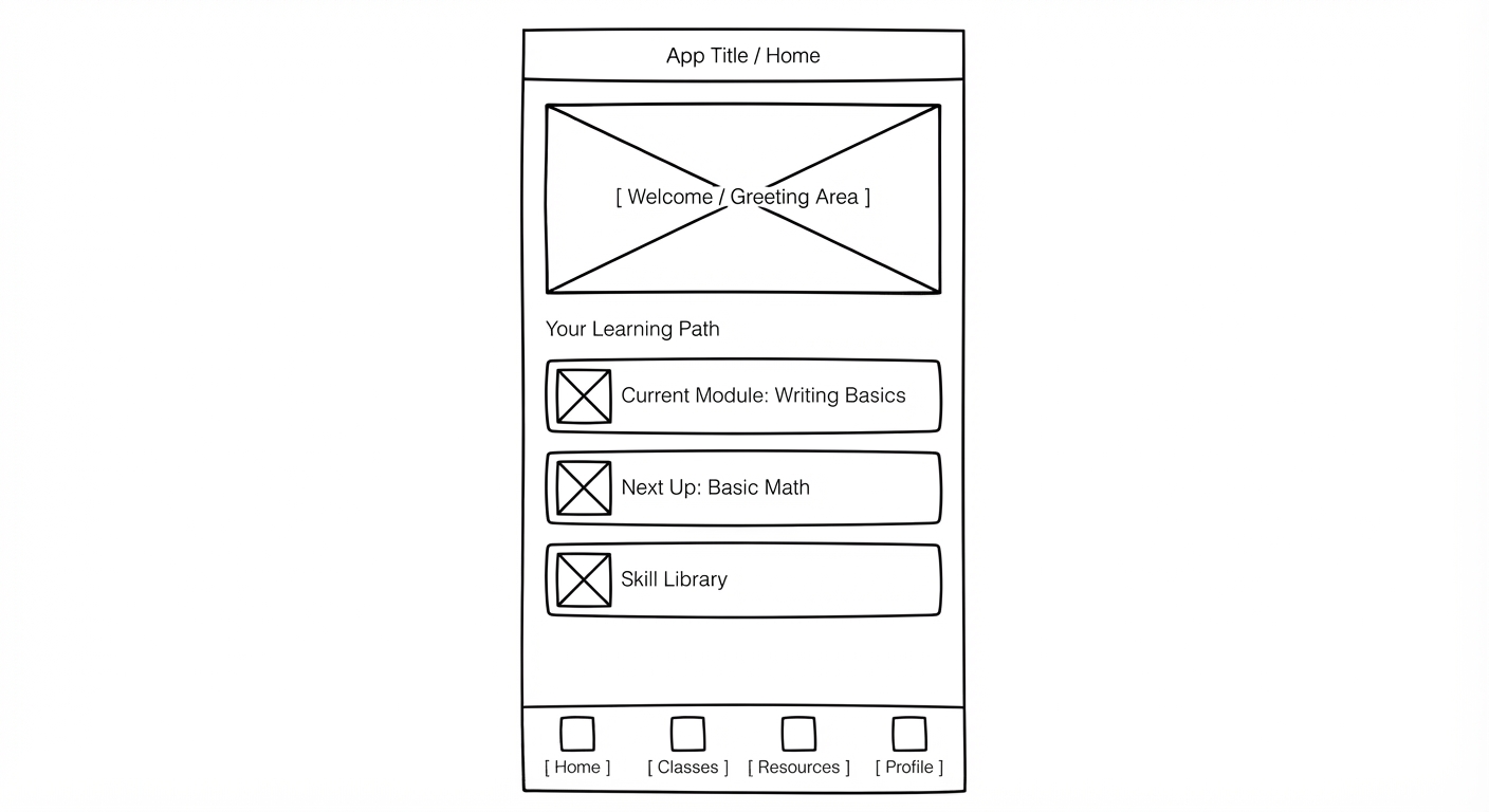 Low-fi wireframe of Dashboard screen