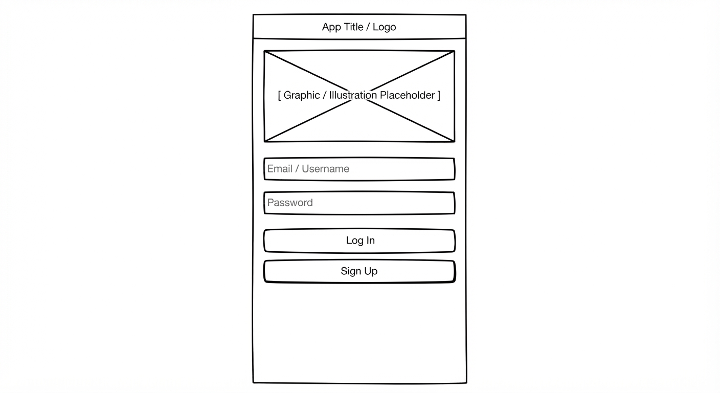 Low-fi wireframe of Welcome screen