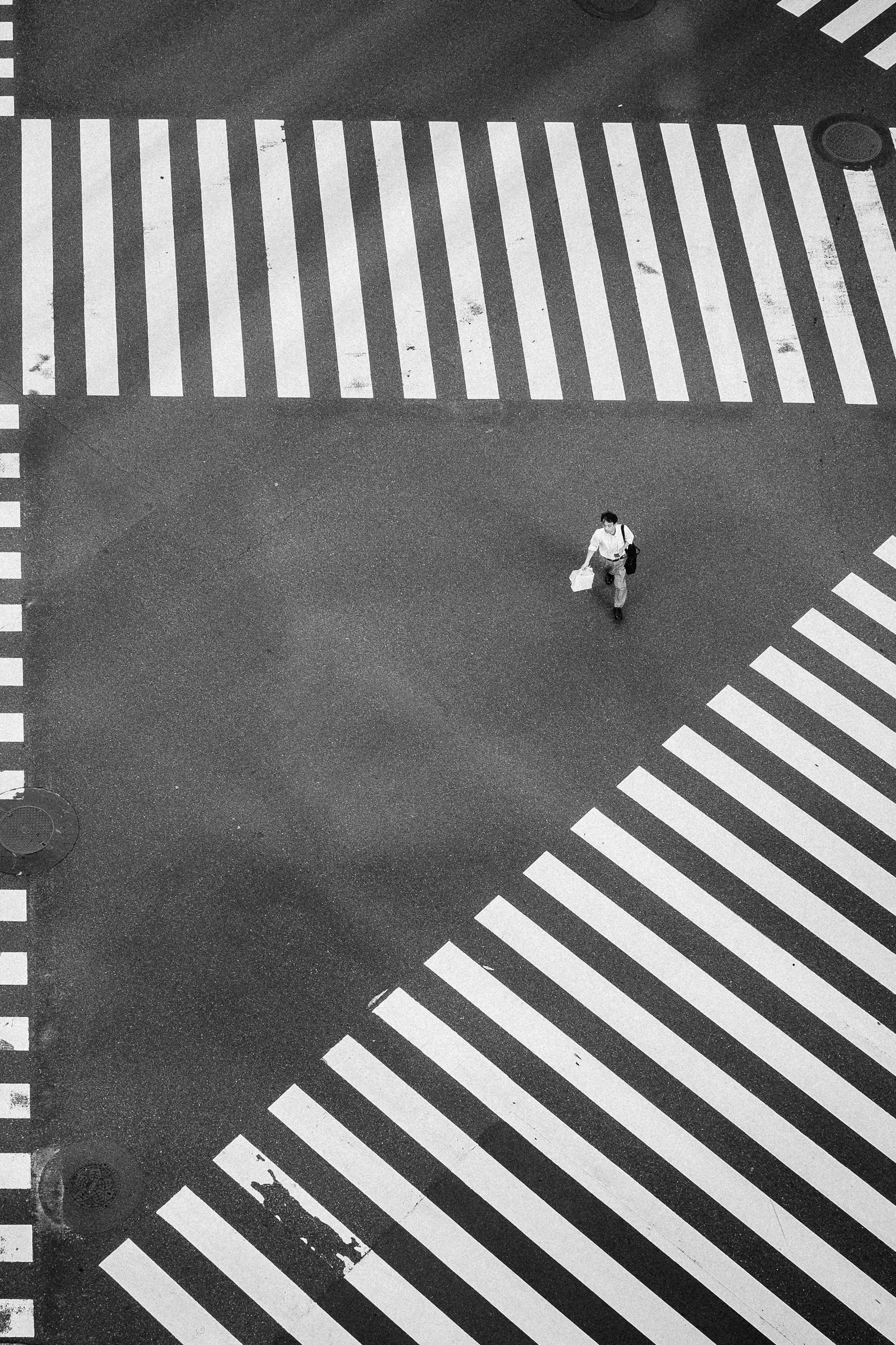 Overhead view of a minimalist crosswalk