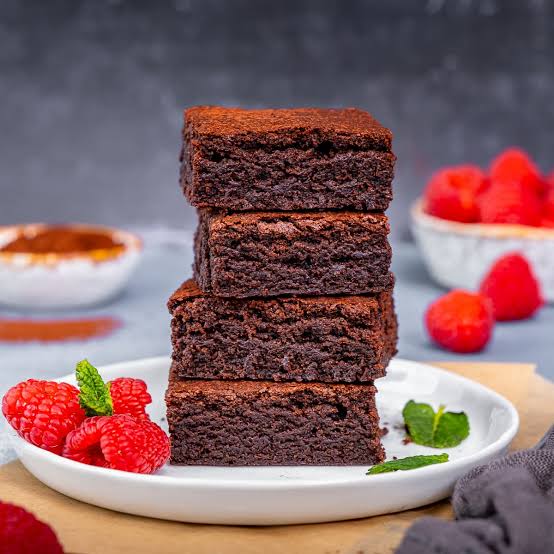 Four brownies stacked on top of one another