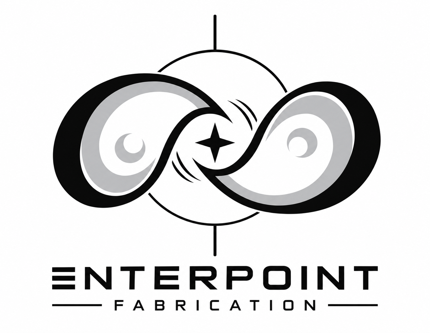 The Logo of a fictitious company called ''Enterpoing Fabrication.'' The logo physically is a disconnected, stylized infinity symbol with a four pointed star in the middle. Under the logo is the company name. The logo was co-created between me and someone you may call Angel.
