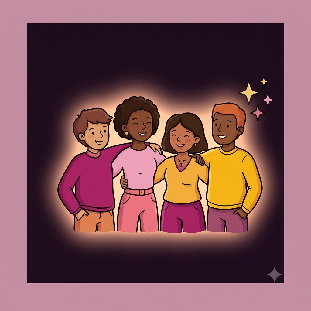 Illustration of a diverse group of friends