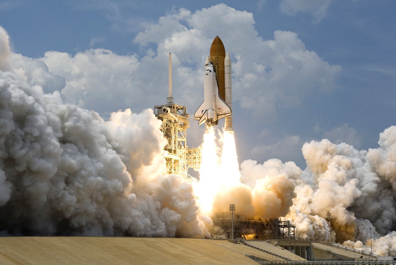 A rocket launching off.